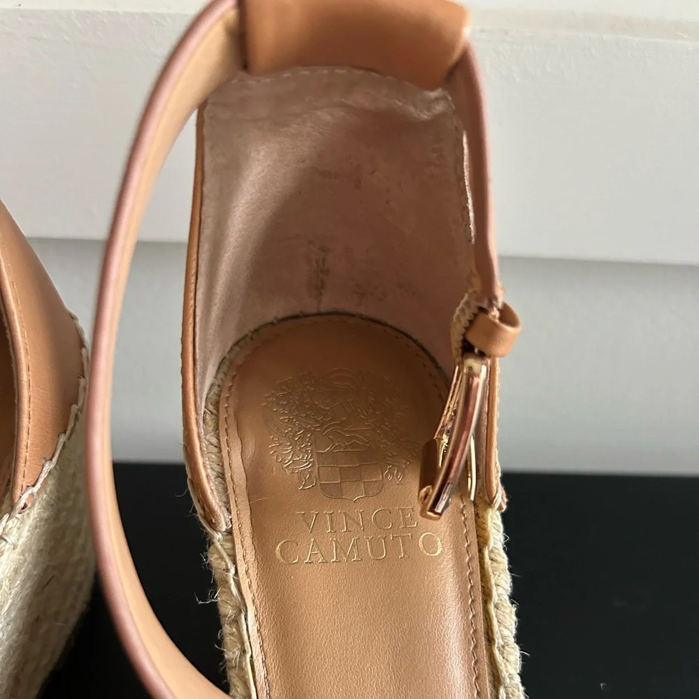 Vince Camuto Camel Leather Espadrille Wedge Heels Sandals - Picture 4 of 9